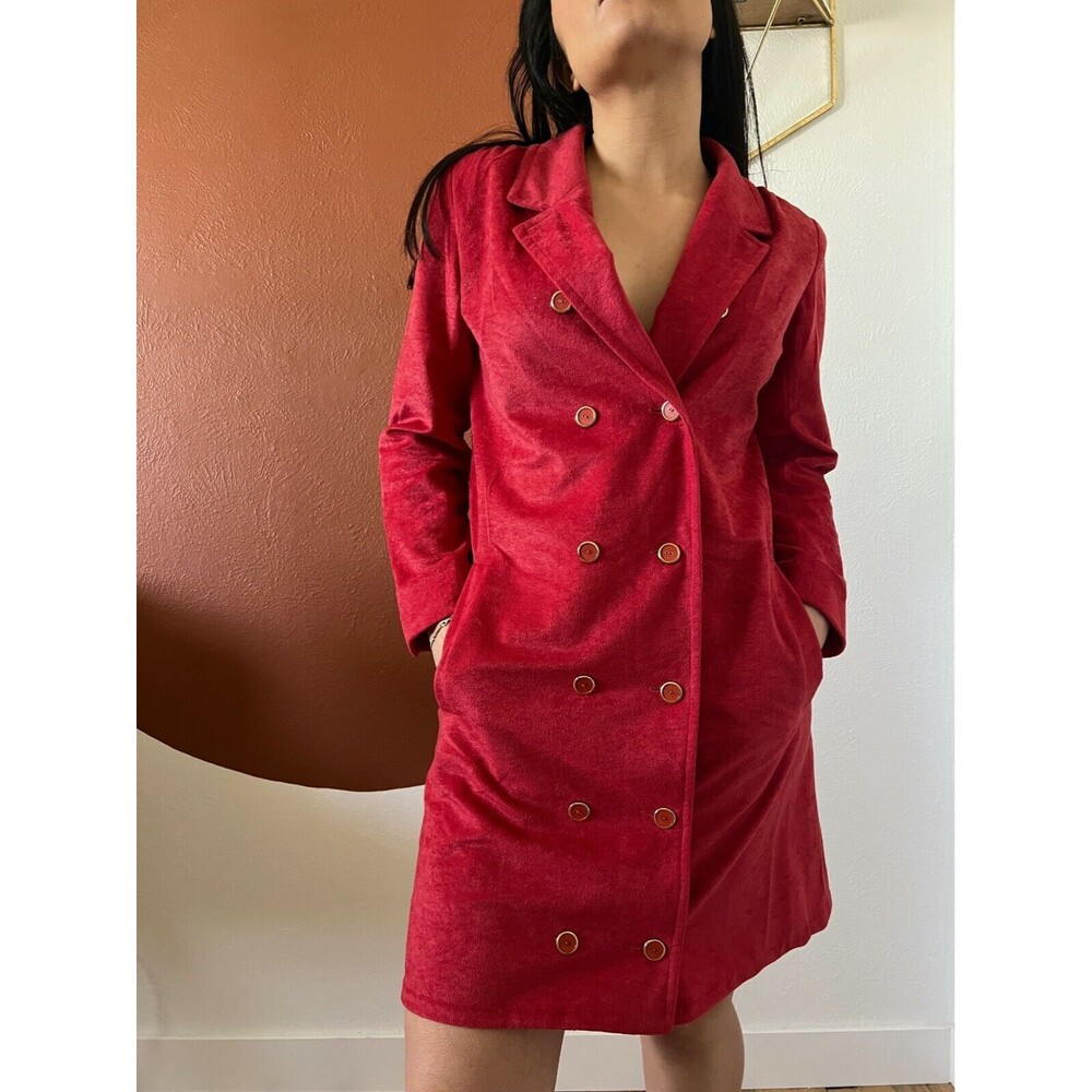 vtg 60s red coat dress long sleeve double breasted pockets mini wedding guest 8 - Picture 5 of 11